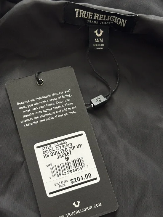 TRUE RELIGION Horseshoe Quilted Black Zip Up Bomber Jacket--NWT--M - Picture 9 of 16